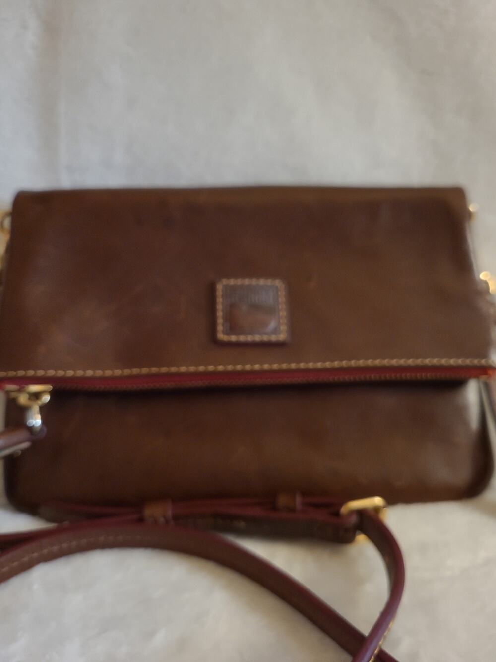 Dooney & Bourke Florentine Foldover Crossbody Bag Handbag Brown Leather